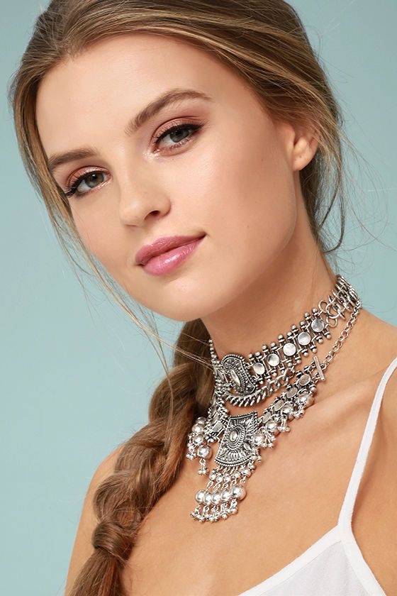 silver choker necklace solid