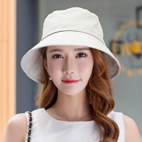 bucket hat with white sleeveless shift mini dress
