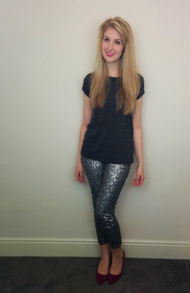 black sleeve tee with sequins with sequins