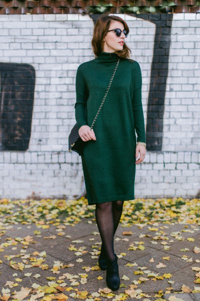 black suede knit knee length dress