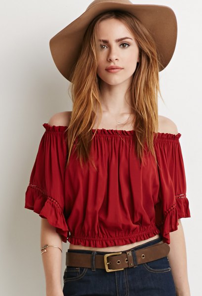 red cropped pawn floppy hat hat