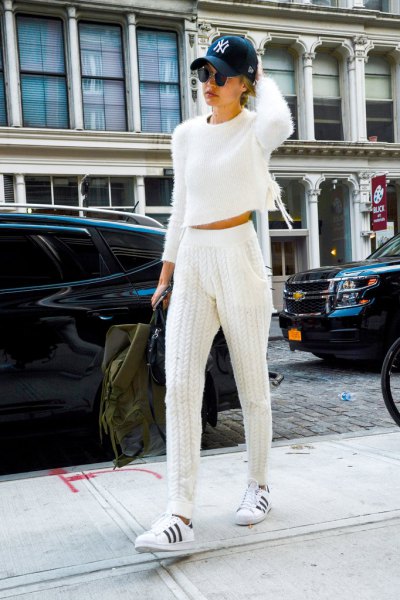 cropped sweater white crochet joggers