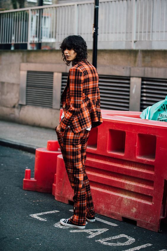 red plaid trousers pant duit