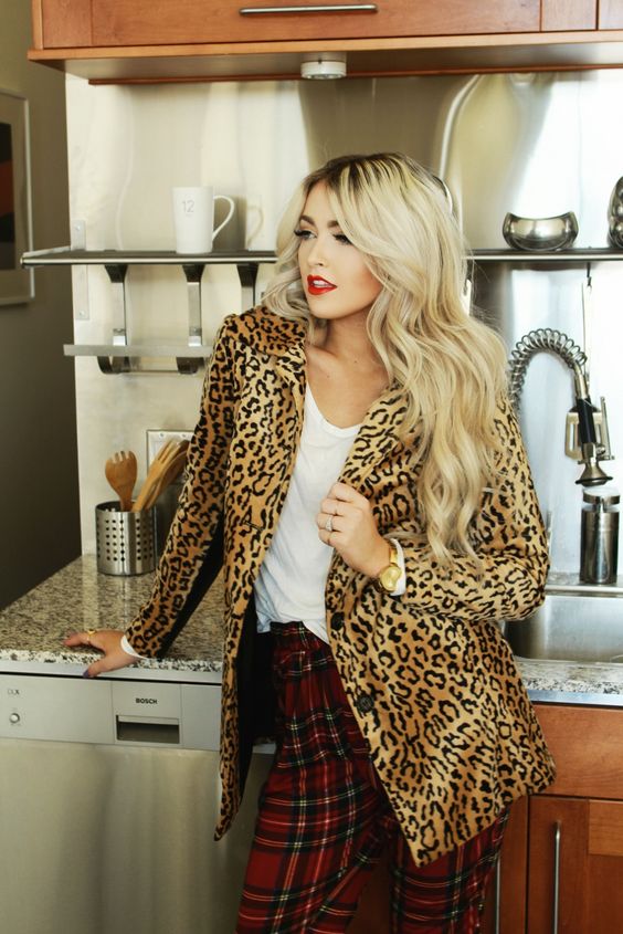 red leopard plaid trousers