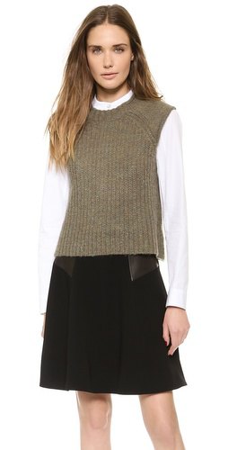 green ribbed sweater vest black blown out mini skirt