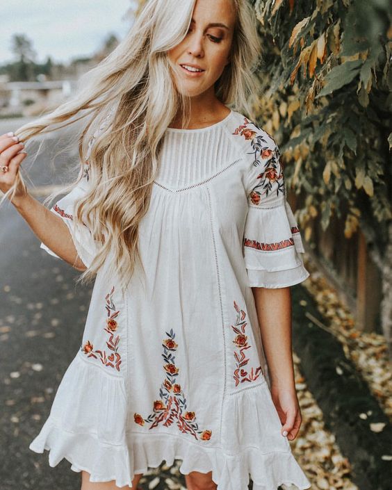 white embroidery dress one line