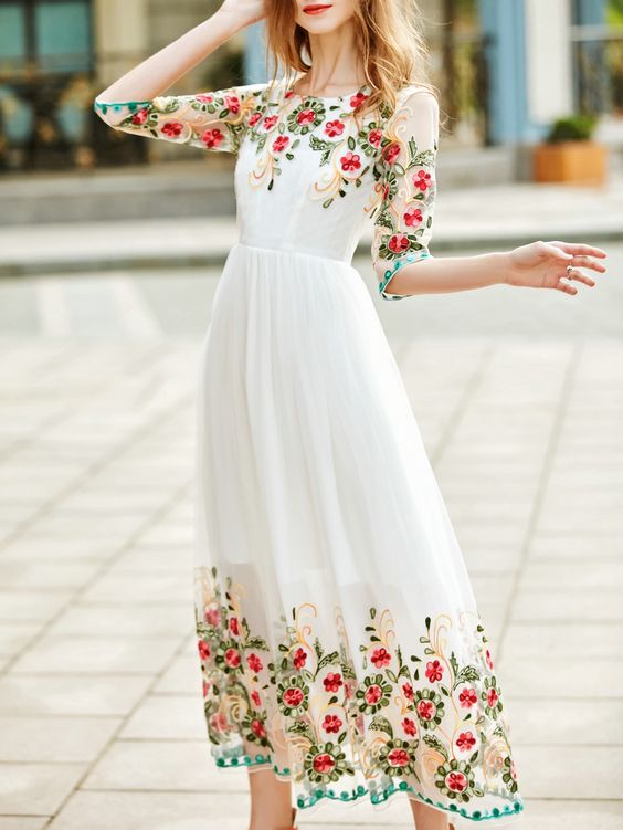 white embroidered dress elegant