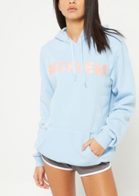 sky blue embroidred hoodie gray floating mini shorts