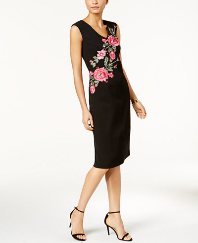 black rose embroidered sleeveless waist dress