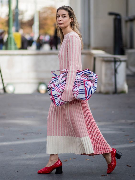 sweater dress pink and red