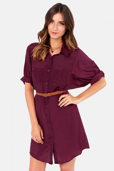 burgundy belt shirt dress