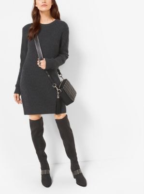 black cashmere sweater mini dress high boots