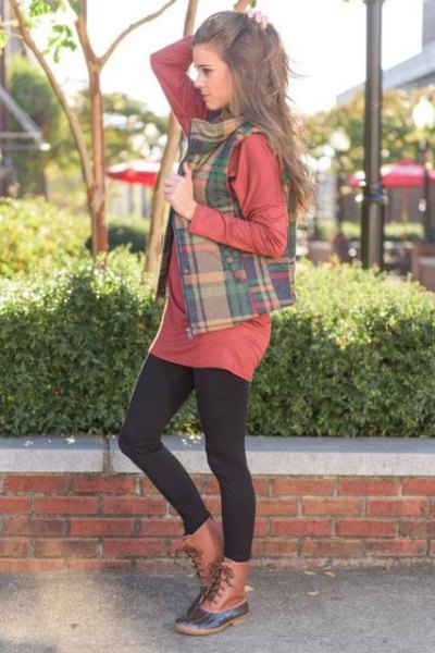 crepe and green checkered vest over t-shirt dress