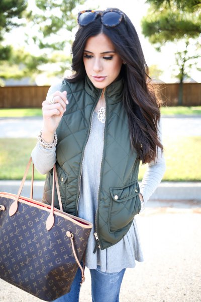 olive green western gray tunic top