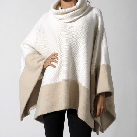 white and pink turtleneck cashmere poncho