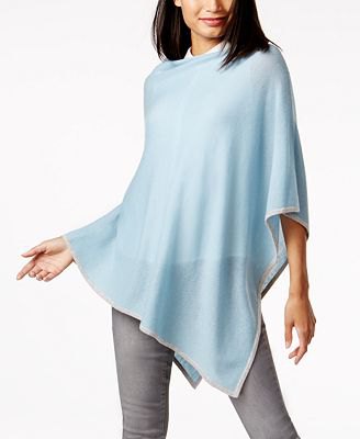 teal semi sheer cashmere poncho over white button up shirt