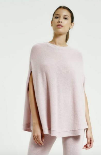 light pink cashmere poncho white skinny jeans