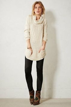 black pantyhose gray cowl neck knit sweater dress