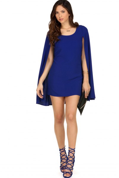 blue mini dress with buttoned flaps with open toe