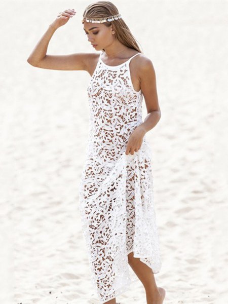 white lace semi sheer cover beach dress