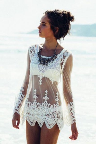 white lace sheer dress