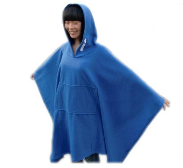 blue fleece hood poncho