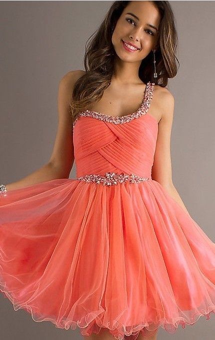 coral prom dress one shoulder