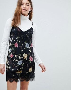 black floral combed dress in white dress shirt