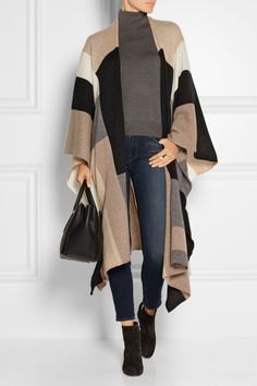 color block long cashmere wrap gray sweater neck sweater