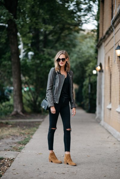 gray leather jacket all black clothes