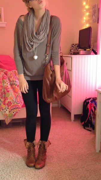 light pink sweater with long neck and sweaters in brown shoes