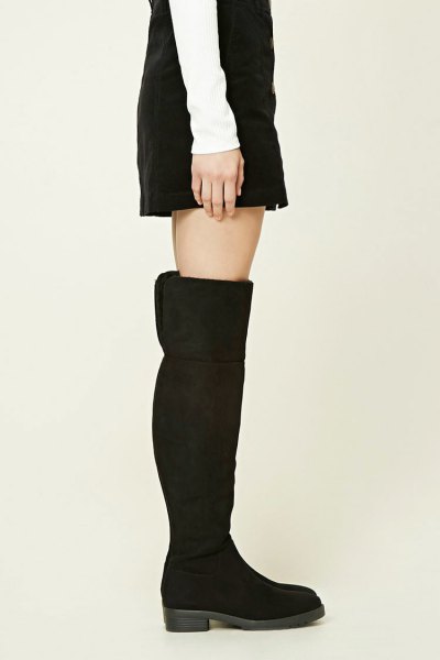 black suede over the kneecap over boots with a shift dress