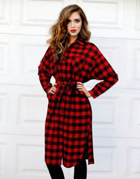 red and black flannel belt in checkered tunic