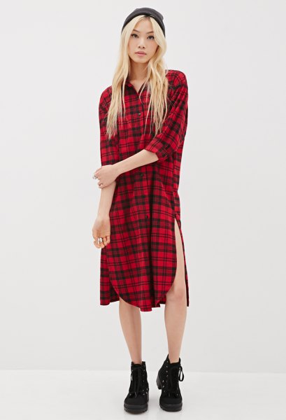 red and black checkered tunic sneakers with high top
