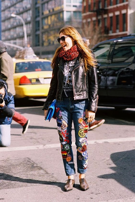 patchwork jeans leather jacket