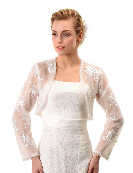 long sleeve white lace shoulder strap with wedding dress
