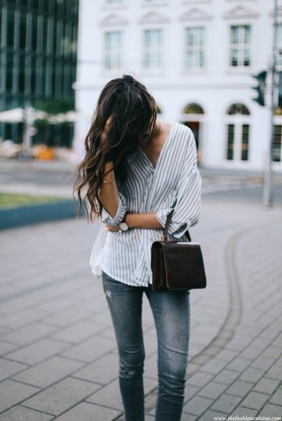 white and gray oversized jeans with jeans