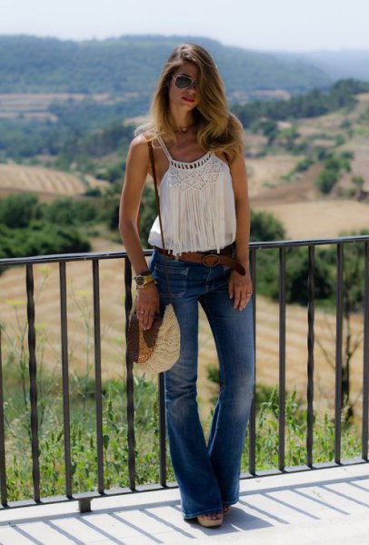 white vest top with fringed details