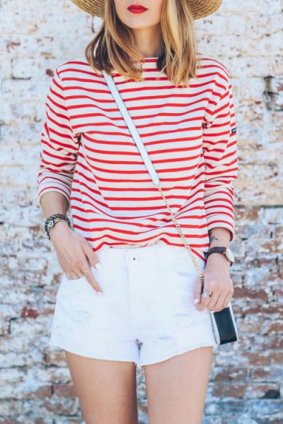 red striped t-shirt white mini shorts