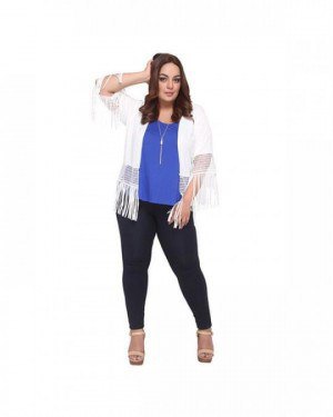 white knit fringes pull up royal blue top