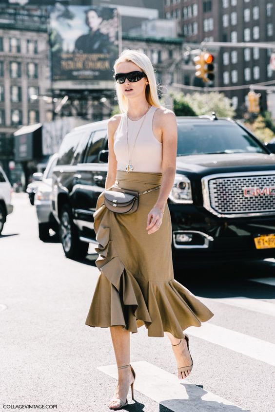 asymmetrical skirt street style belt bag