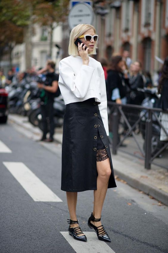 asymmetrical skirt street style lace