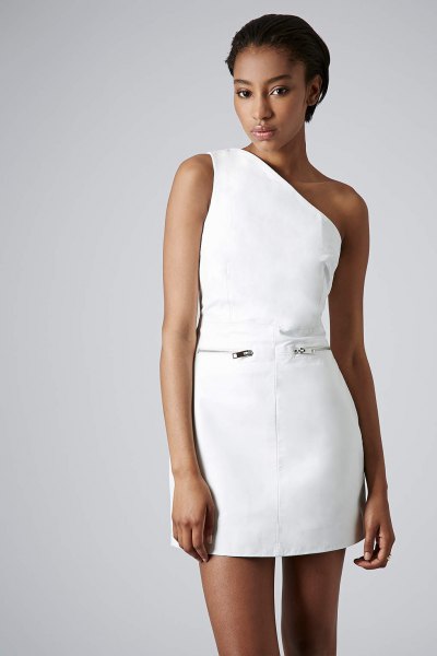 white one shoulder mini mantle dress