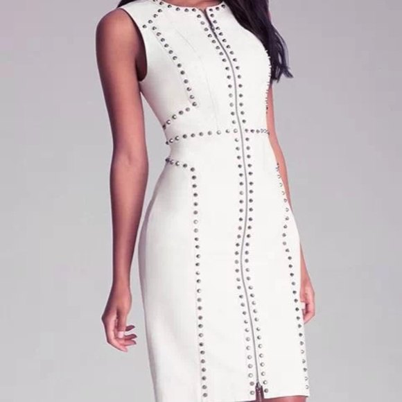 sleeveless bodycon with white white leather dress