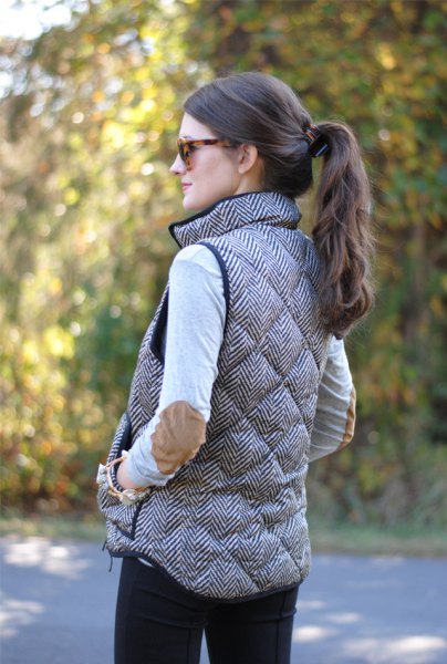 light gray elbow sweater quilted vest