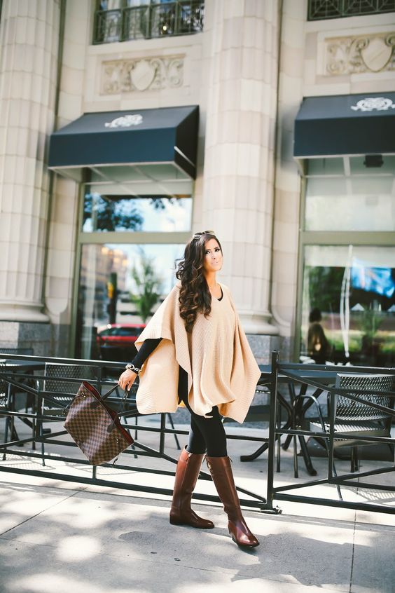 brown riding boots poncho
