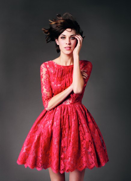 half-heated red skater lace dress