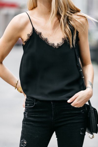 black lace camisole skinny jeans