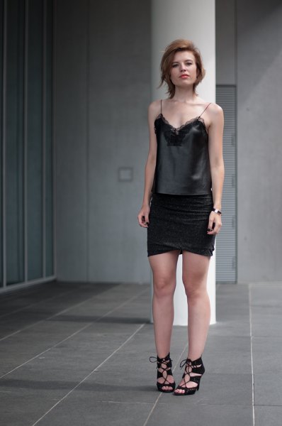 lace camisole black wrap mini skirt