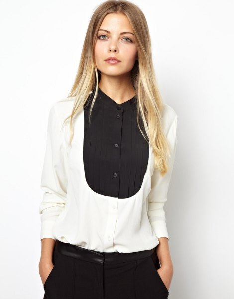 black and white color block shirt